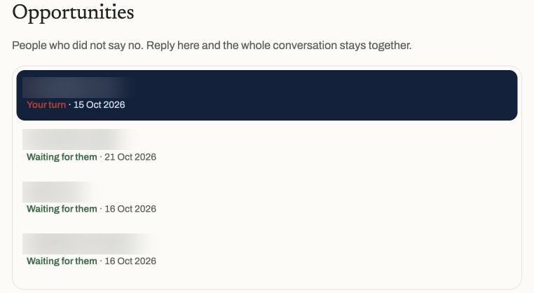 Client dashboard: open conversations with business names blurred